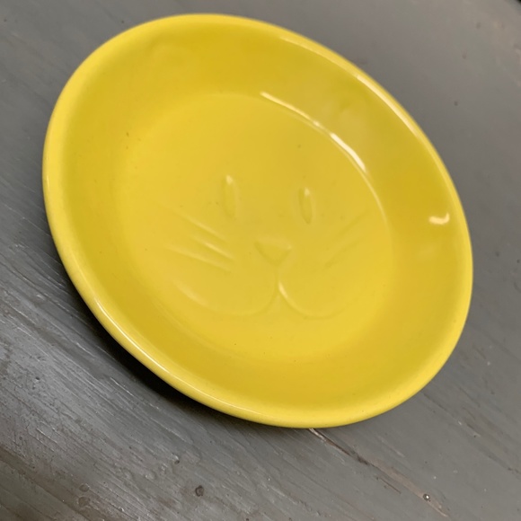 Cute Cat Dish with Kitty Face Yellow Feline Pet Kitten Kitchen Vintage Kitsch - Picture 4 of 6